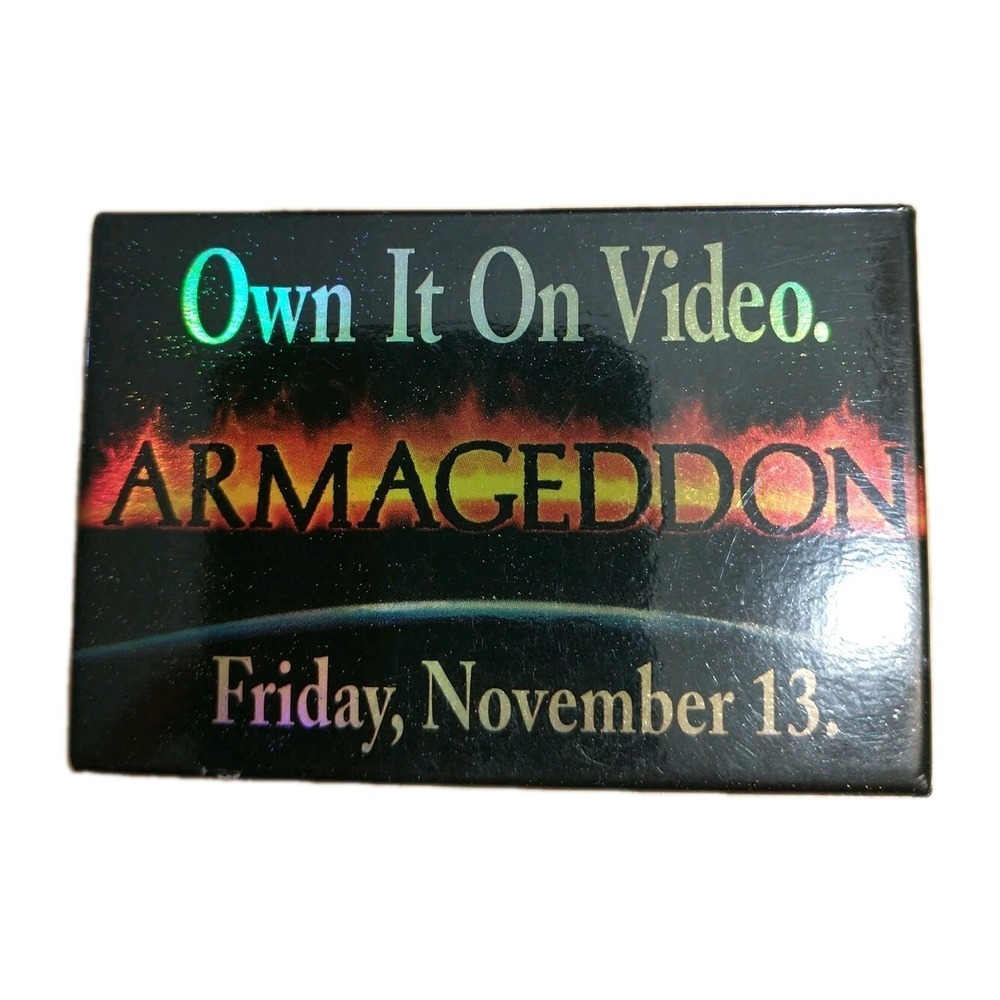 Armageddon Movie Promo Pin Button Holographic DVD Video Release Badge Vintage